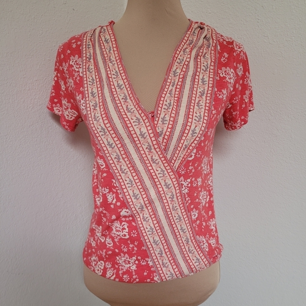 Lucky Brand Coral V Neck Top
